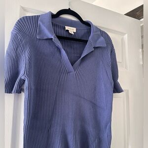 Calvin Klein Jeans Ribbed Blue Collared Top